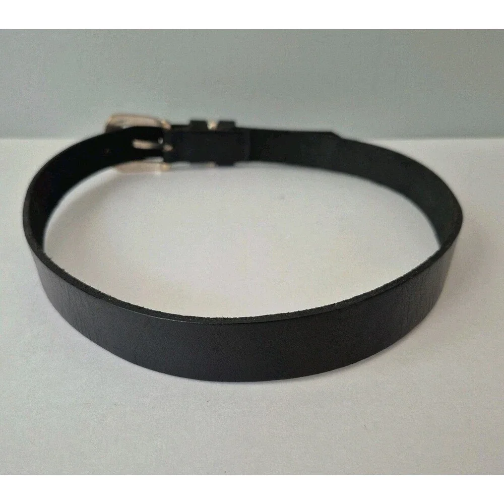 Levis Strauss Black Full Grain Leather Silver Buckle Adjustable Belt Kids Medium